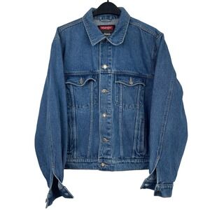 VTG Wrangler Hero Denim Trucker Jacket Mens L Blue Jean Indigo Blue Western